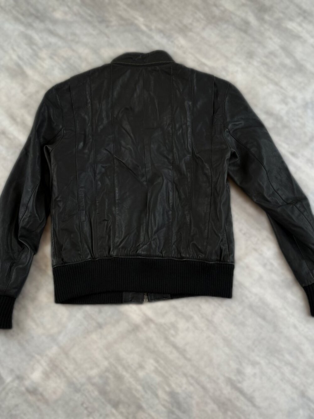 Black Leather Hooded Bomber Jacket ERIK HART Size S Unisex Zip Up Sz S - Picture 5 of 15